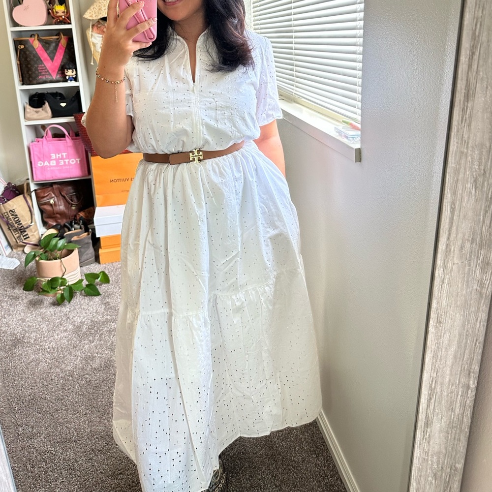 COS White Embroidered Dress with gathered panels 12 - Picture 12 of 12